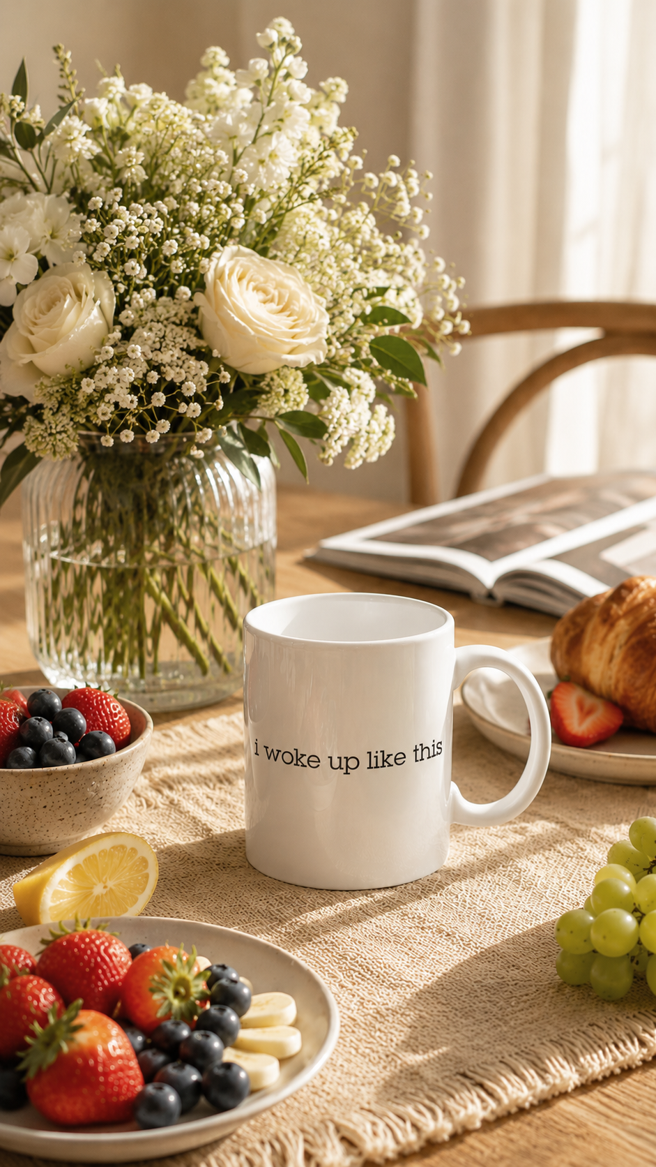 "i woke up like this" mug